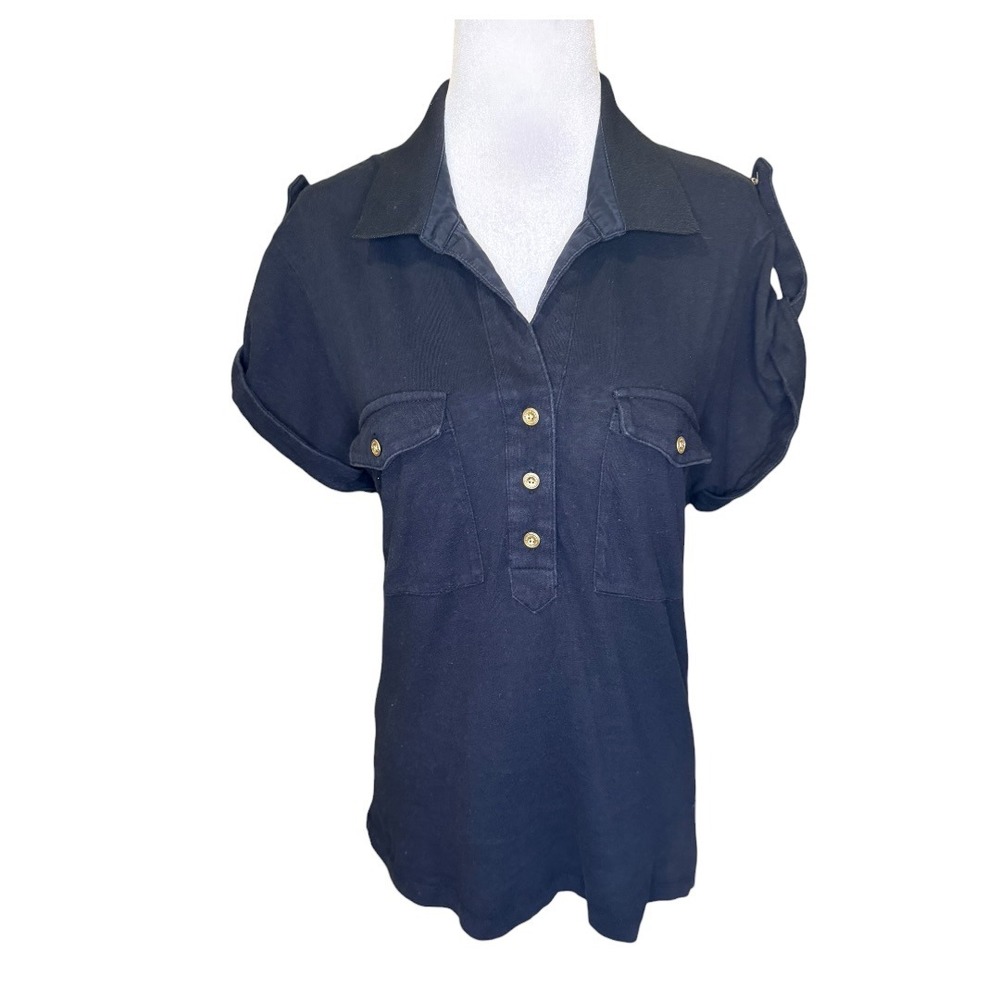 Derek Lam 10 Crosby Womens Black Linen Cotton Utility Polo Shirt Size‎ Medium